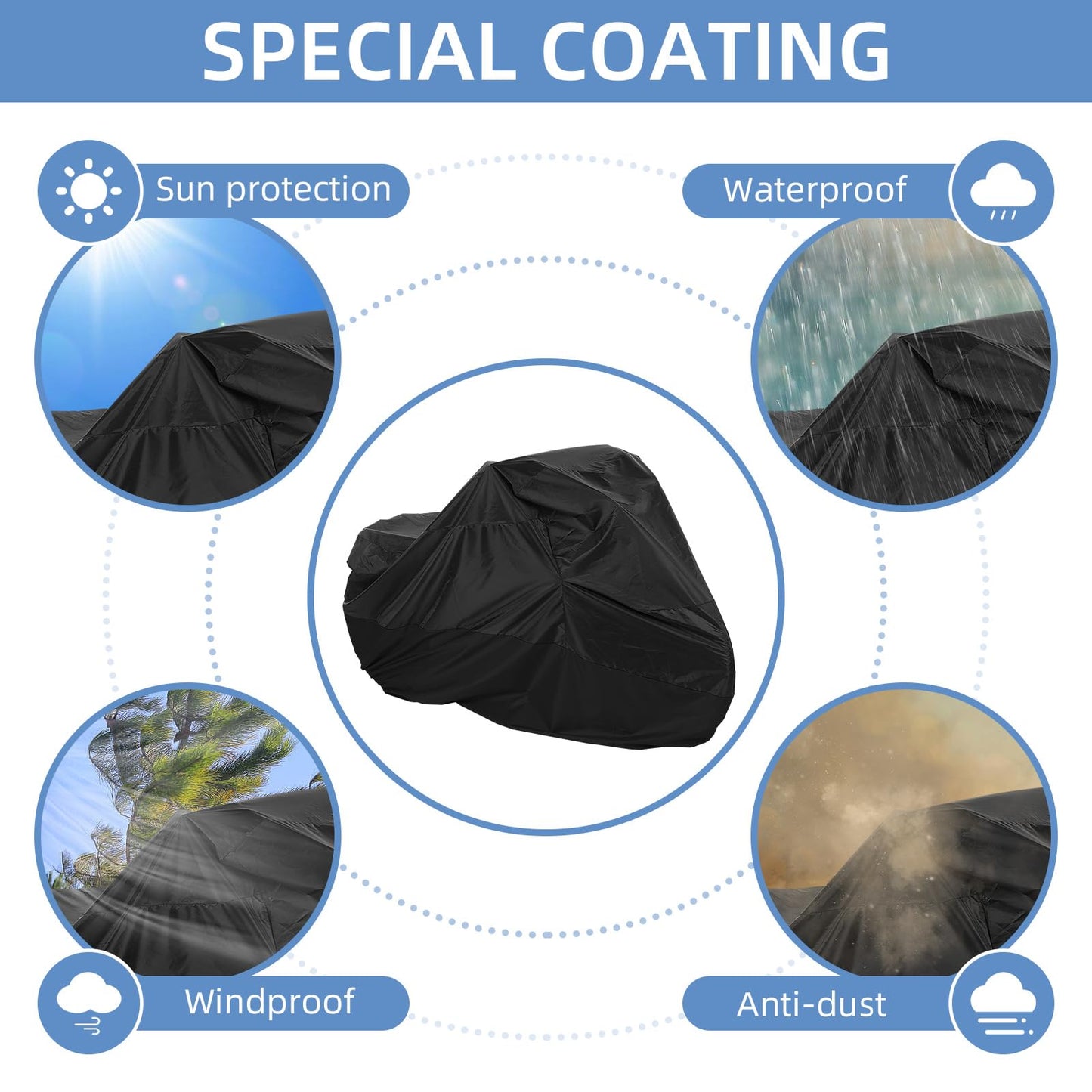 AkiiGer Adult Tricycle Cover Waterproof Outdoor, Bike Covers for 2 Bicycles, Sun Dust Wind Proof Bicycle Cover with Lock Hole, 90.6"L, Ripstop Material, Easy to Carry-Black