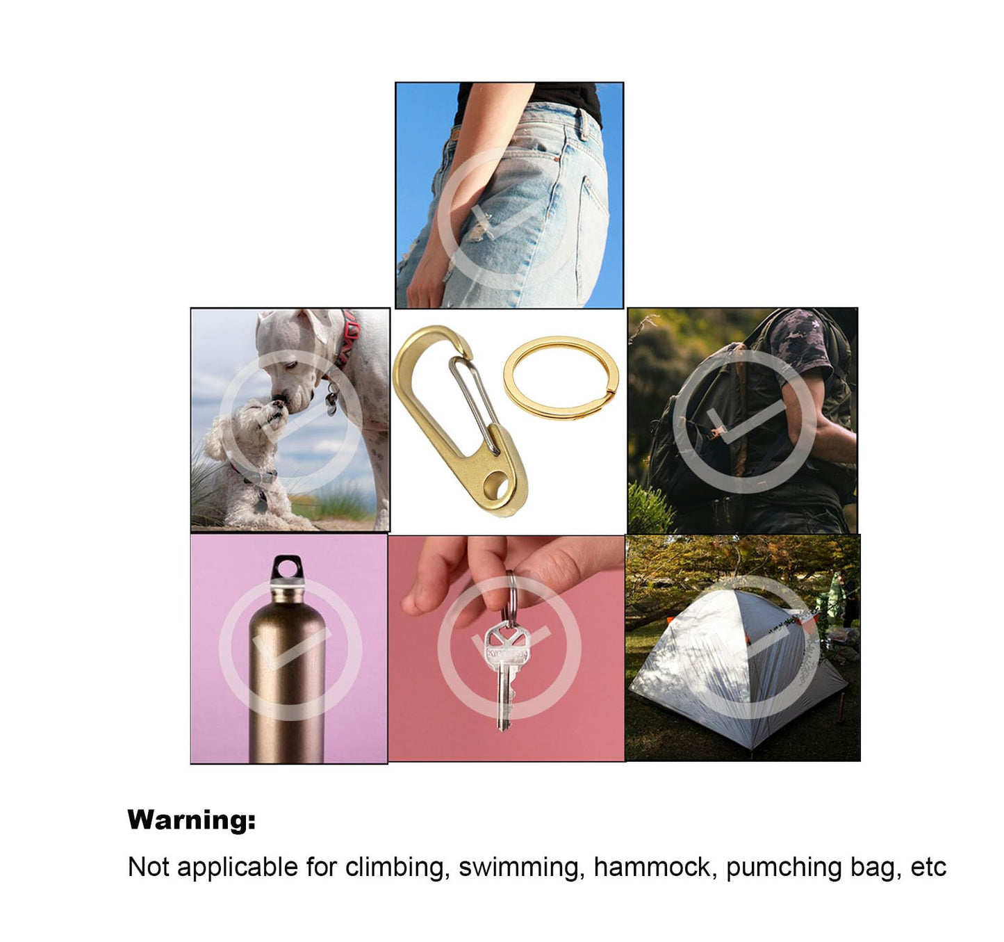 Free Eagle Carabiner Clip, Key Carabiner Keychain Hook, Climbing Backpack Camping Small Hooks, 1.9" & 2.3" for Belt, 2 Pcs Metal Brass Carabiner Locking and Stainless Spring Snap with Keyring