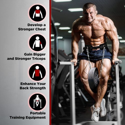 Yes4All Weight Durable Dip Belt With Chain/Portable Weight Lifting Belts/Multifunctional Wall Mounted Pull Up Bar/Chin Up Bar For Cross Training Home Gym Workout Strength Training Equipment
