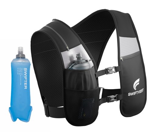 SWIFTVEST Running Phone Holder Vest with 500ml/17oz Water Bottle | Running Pack | Reflective Hydration Vest | Adjustable | Light | 6 Pockets for Accessories | Men & Women