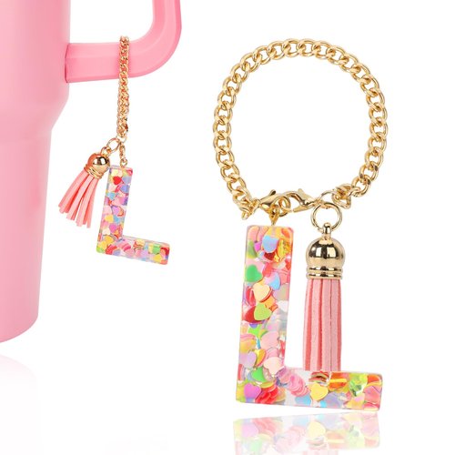 Eoopoon Letter Charm Accessories for Stanley Cup, 1 PCS Pink Name ID Initial Keychain Accessory for Stanley Tumbler, Compatible with Stanley Cup 40oz(Letter L)