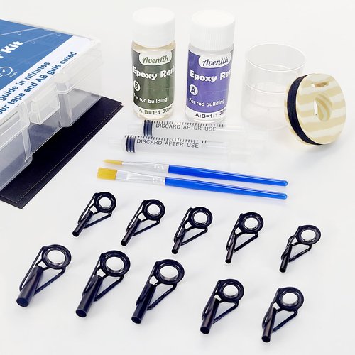 Aventik Fishing Rod Tip Repair Kit Complete with Rod Building Supplies, Glue, Wrapping Thread, Tips Top Eyelet Replacements for Fishing Pole Repair Kit(10pcs-Tip Repair Kit)