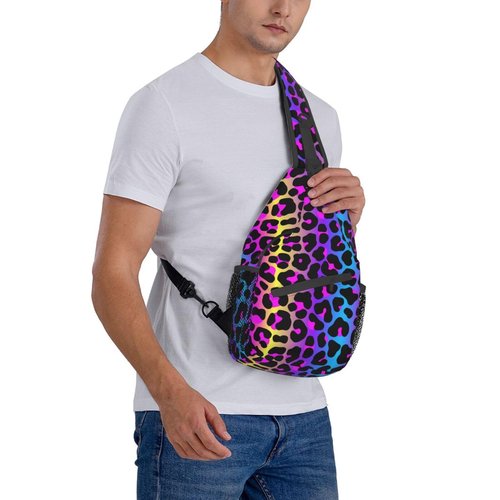 VOOHDDY Leopard Neon Animal Print Sling Bag For Women Men Travel Hiking Backpack Crossbody Shoulder Chest Bags Casual Daypack Sport