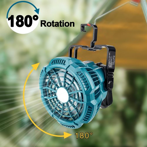 GRVODFRTA Portable Camping Fan with LED Lantern for Makita 18V Battery Operated Tent Ceiling Fan with Remote Control, Small Outdoor Fan with Hook for Canopy(No Battery)