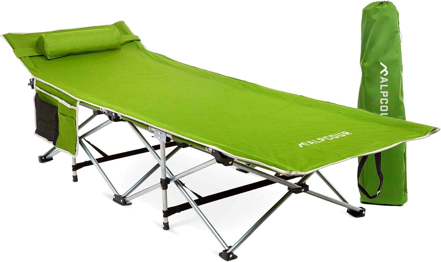 Alpcour Folding Camping Cot – Deluxe Collapsible Single Person Bed in a Bag w/Pillow for Indoor & Outdoor Use – Ultra Lightweight, Comfortable, Heavy Duty Design Holds Adults & Kids Up to 300 Lbs