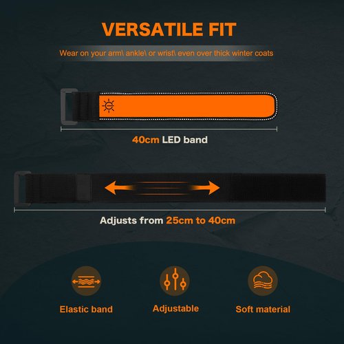 LED Armband Rechargeable for Running Walking, Safety Night Light Up Running Gear, High Visibility Reflective Luminous Armband, Adjustable Glow Accessories for Men Women (2 Pack) (Orange)