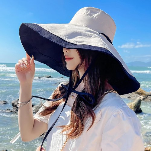 HUAMULAN 7" Wide Brim Women Summer Sun Floppy Hat Beach Bucket Fishing Hats Reversible Packable Travel Outdoor UV Protection