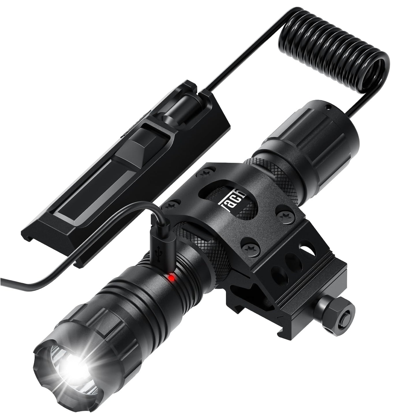 Feyachi 1500 Lumen LED Tactical Flashlight Rechargeable IPX7 Protection 4 Modes Weapon Light Picatinny Rail Flashlight Included with Pressure Switch