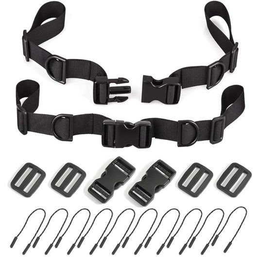 2 Pack Backpack Chest Straps,with 2 Quick Release Buckle,4 Slide Clips 10 Zipper pulls-Black US223