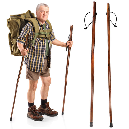 Mezchi 2 Pack Wood Walking Stick, 48 in Natural Wooden Walking Cane, Rustic Cedarwood Hiking Sticks Trekking Poles with Wrist Strap and Rubber Tip for Outdoor Activities, Women, Men, Seniors