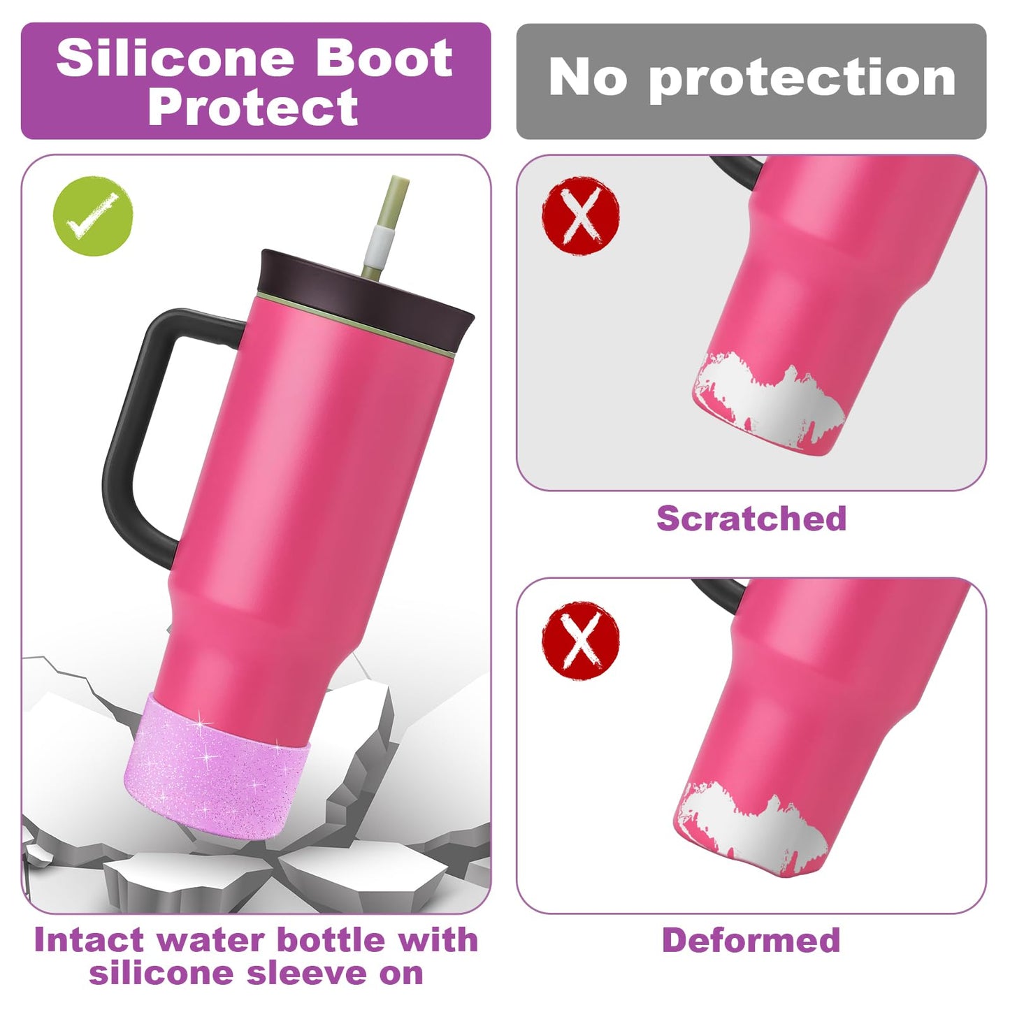 Alwenid 2PCS Silicone Boot for Owala 40oz Tumbler with Handle, Anti-Slip Protective Sleeve Bottom Bumper Protector for Owala Mug Water Bottle Cup, Dishwasher Safe and BPA Free(Shiny Purple)