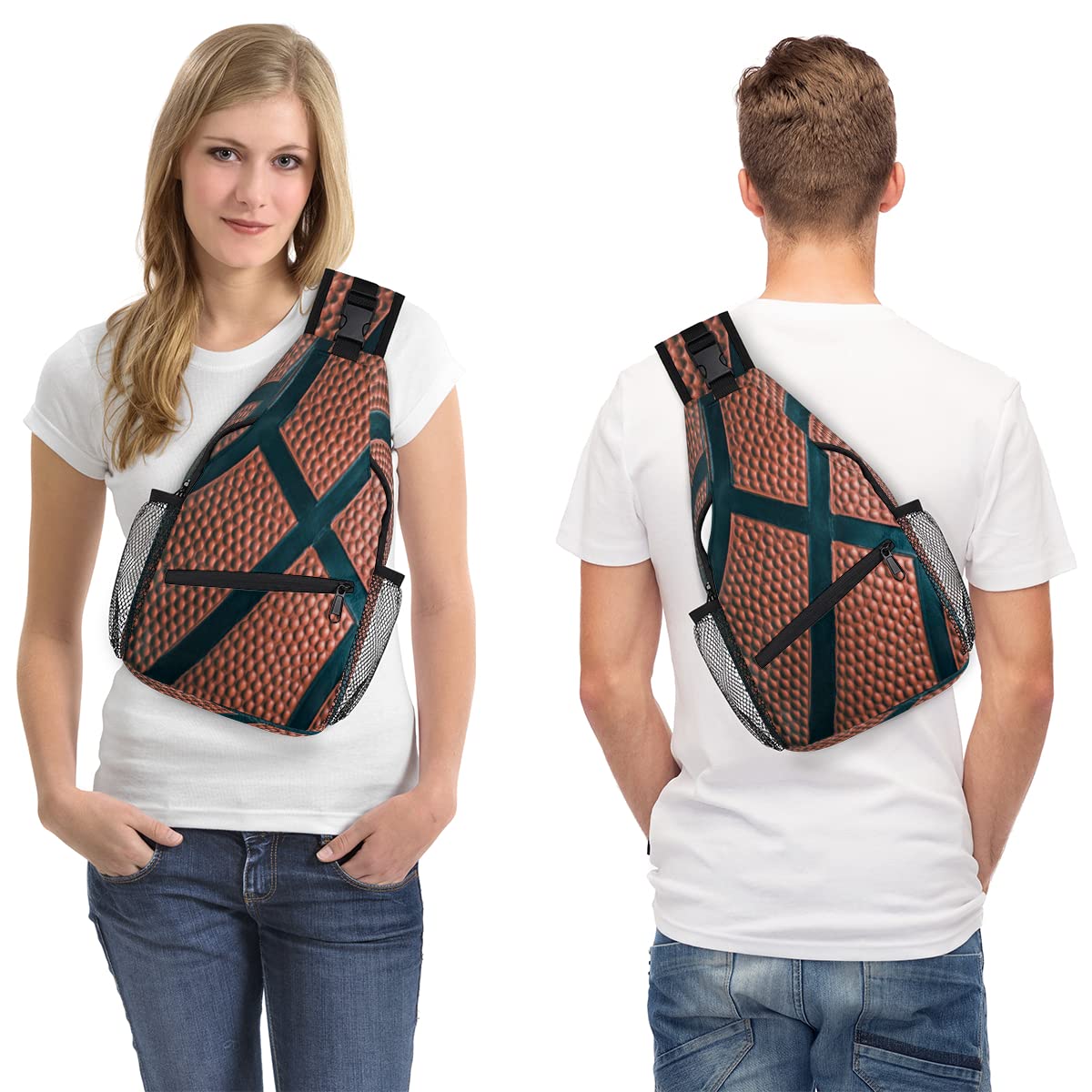 Basketball Ball Sport Sling Bag Crossbody Backpack Casual Chest Shoulder Daypacks For Cycling Hiking Travel