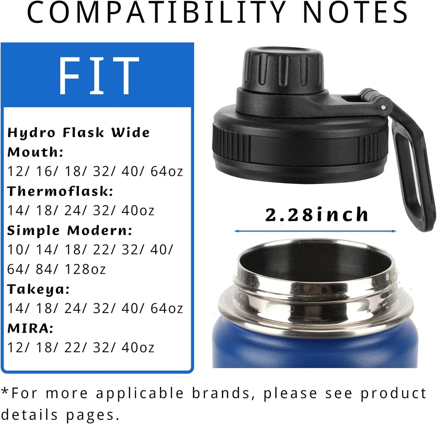 Spout Lid Replacement for Hydro Flask Wide Mouth 12, 16, 18, 32, 40, 64 OZ, Chug Lid for Thermoflask with Handle, Replacement Lid for Wide Mouth Water Bottle 2.2in