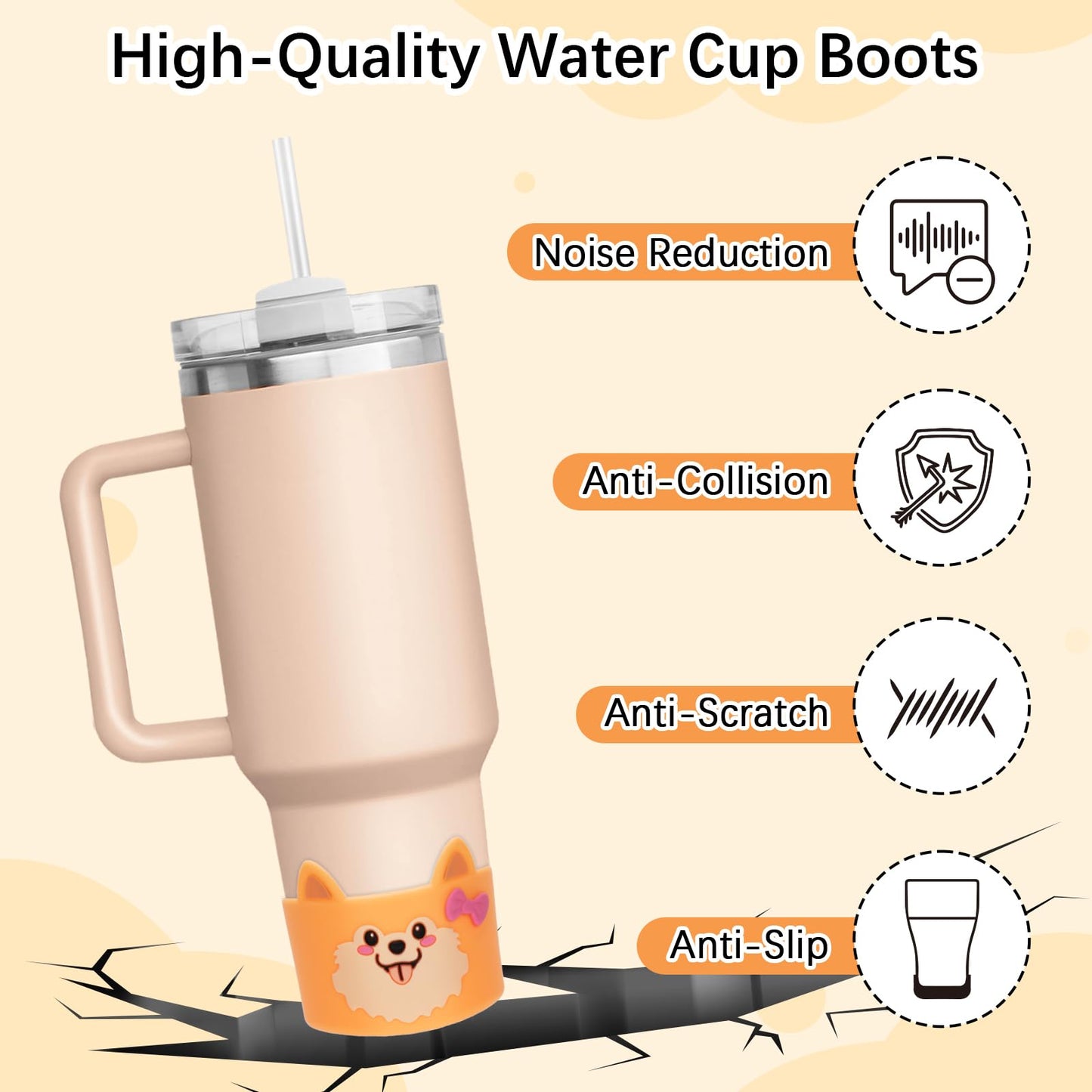 AGIFTMIND Silicone Boots for Stanly Cup 20/30/40 oz, Bottom Protector for Tumblers, Animal-Themed Boot for Stanly Cup Accessories (1P, OrangeDog)