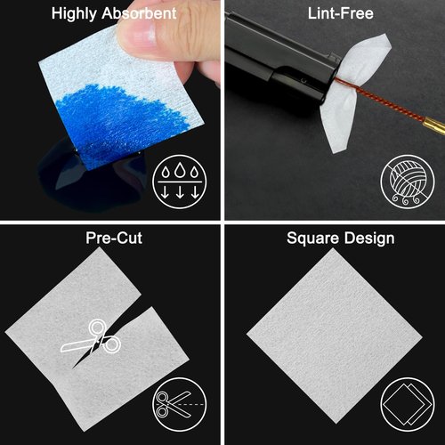 Gun Cleaning Supplies Kit – 2" Lint-Free Cleaning Patches and 6" Pointed Cotton Swabs for All Caliber Pistols, Rifles, and Shotguns | Essential Firearm Maintenance for Gun Owners and Beginners