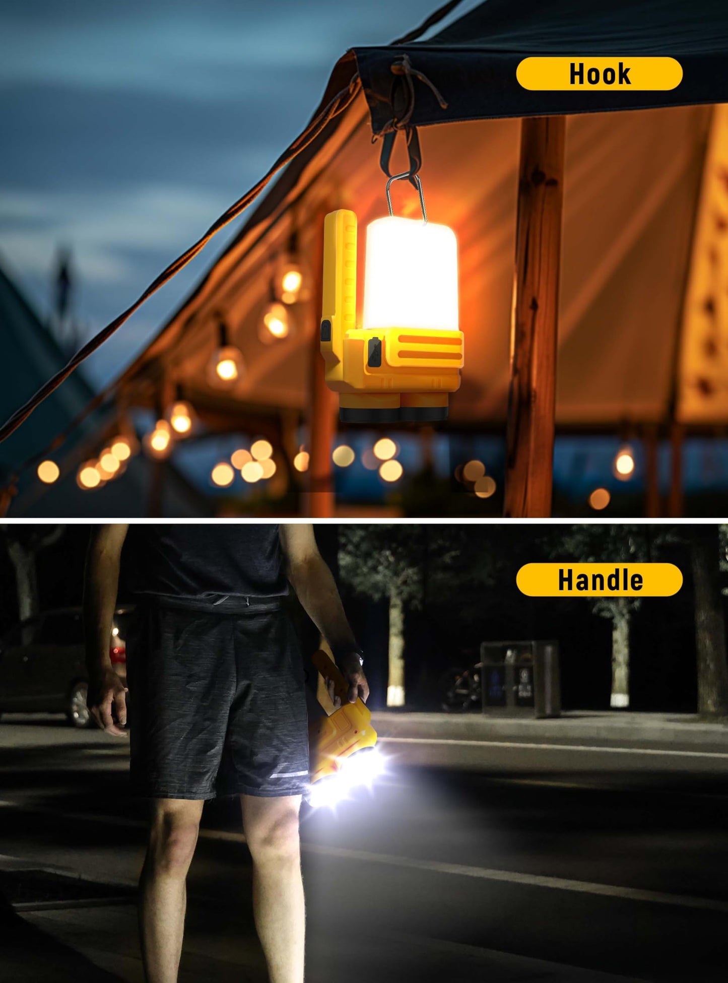 Anhay Rechargeable LED Camping Lantern, Dimmable Lantern Flashlight with Hook, Waterproof Spotlight for Hurricane Emergency, Outdoor, Hiking and Home, USB Cable Included