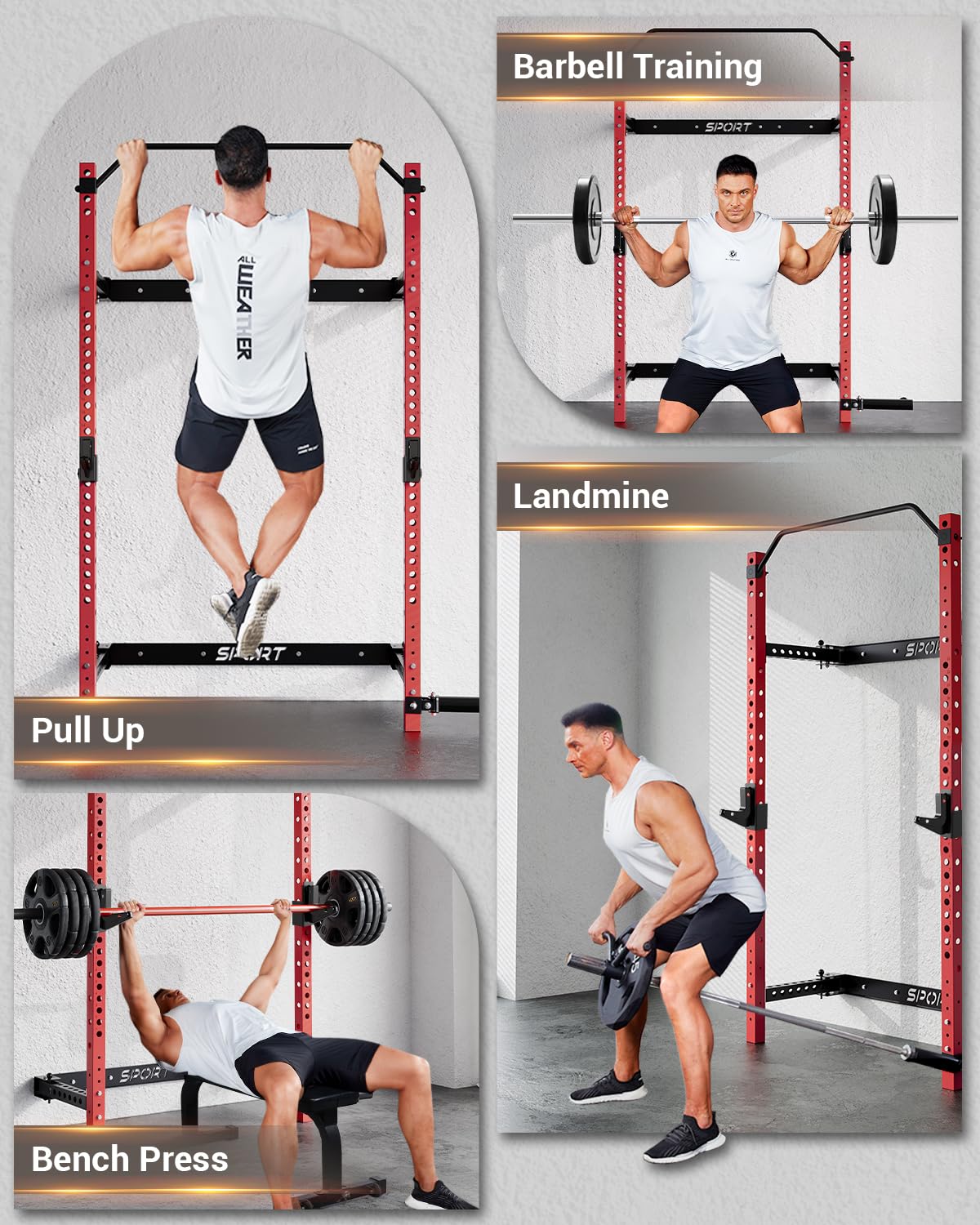 Folding Squat Rack Wall Mounted for Home Gym Garage, 1000 Pounds Capacity, 2.36" x 2.36" Power Rack with Pull Up Bar, J-Hooks and 360° Landmine