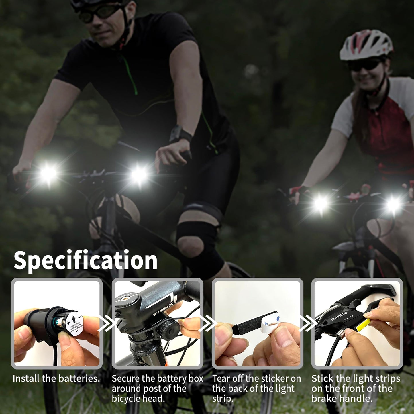 Loodika Bike Lights 2PCS Set Ultra Bright, 1 Bicycle Headlight & 1Taillight,IPX5 Waterproof Bike Light for Night Riding,4 Light Mode Options,60 Hrs Long Battery Life, AAA+Batteries Included