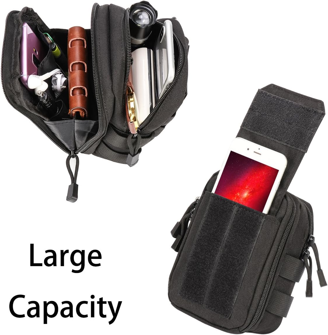 IronSeals Multipurpose Tactical Nylon Molle Utility EDC Pouch Waist Pack Detachable Strap with Flag Patch for iPhone 15 Pro Max/15 Pro/15/14 Plus/14 Pro Max/13 Pro Max/12 Pro Max/11 Pro Max