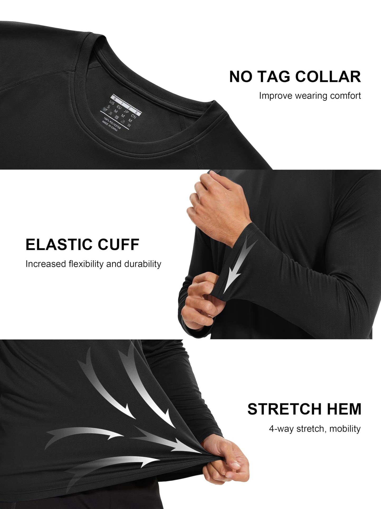 MAGCOMSEN Men's Long Sleeve Shirts UPF 50+ UV Sun Protection Athletic Shirts for Hiking, Running, Workout, Rash Guard Black X-Large