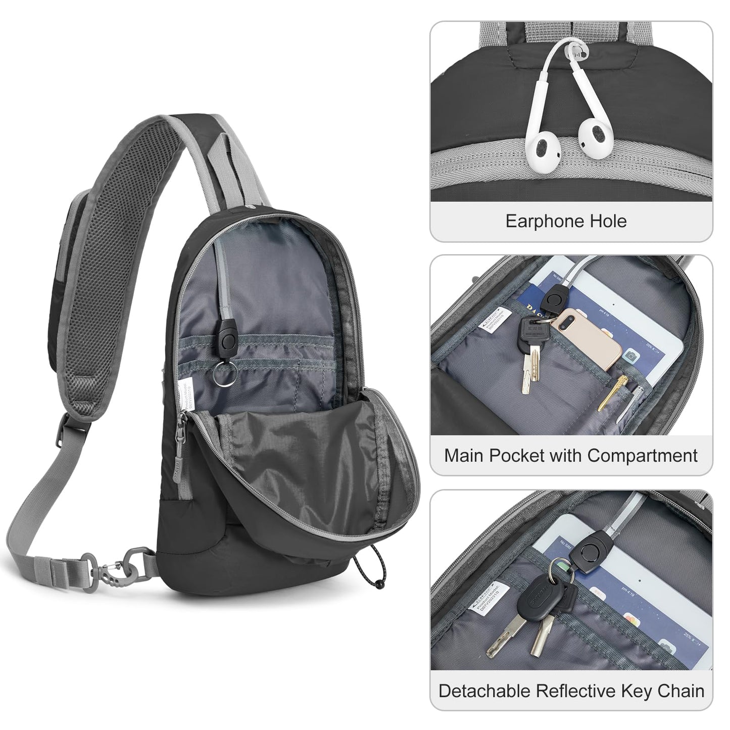 G4Free Sling Bag RFID Blocking Lightweight Crossbody Backpack Chest Shoulder Bag for Travel Sports Running Hiking (Black)