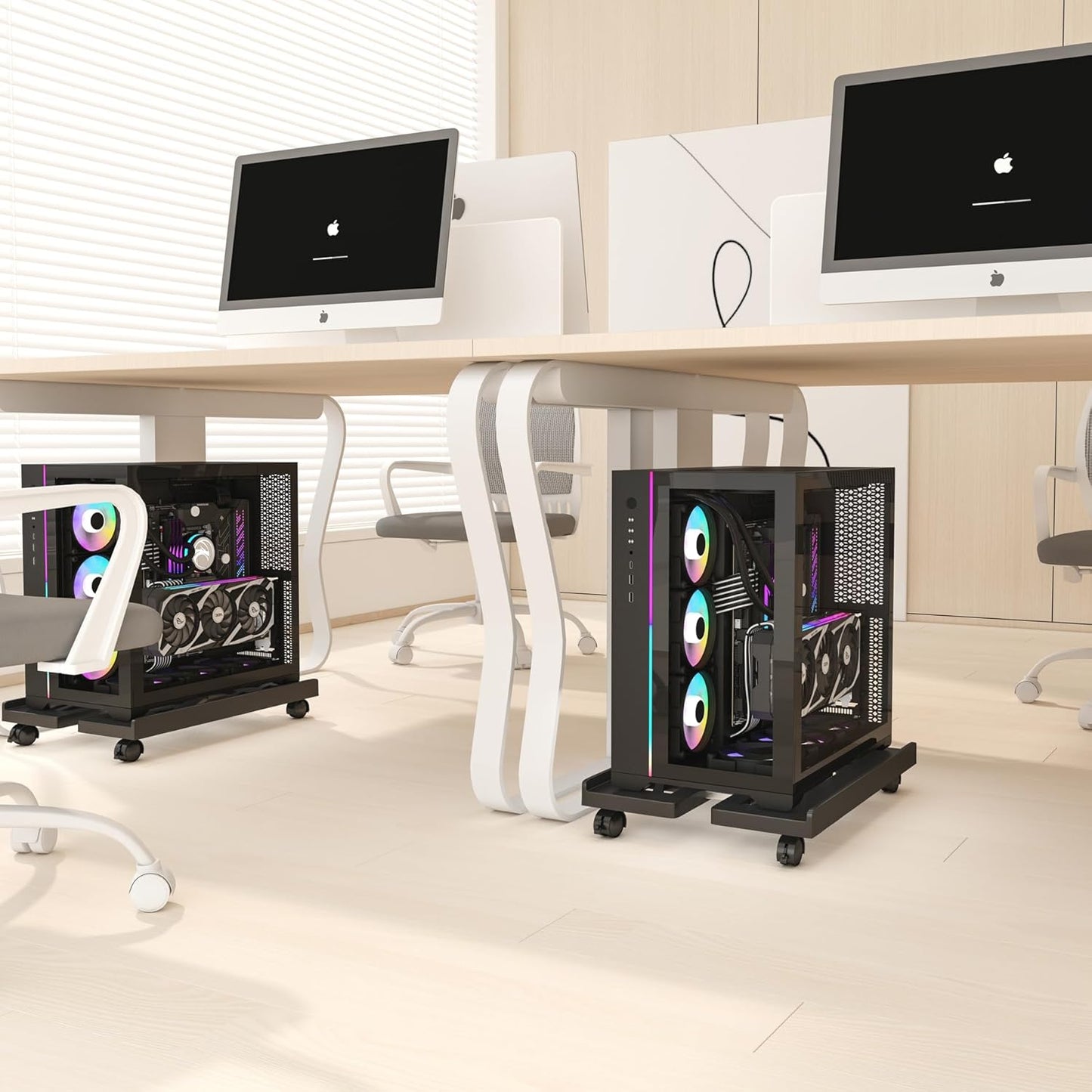 Mobile CPU Stand, CPU Rolling Stand Adjustable Computer Mobile Cart Holder with Locking Caster Wheels PC Stand - Black
