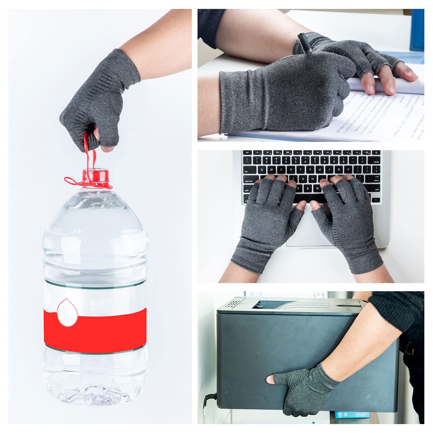 Generic 1 Pair Half Finger Exercise Pressure Gloves, Outdoor Fitness Care Training Rehabilitation Riding Silicone Anti-Skid Gloves, Outdoor Cycling Accessories (M), Medium, Grey