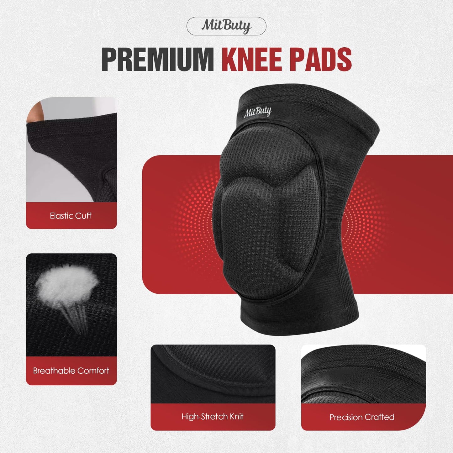 MitButy Protective Knee Pads for Men, Women & Kids – 1 Pair Thick Foam Cushioned Pads for Volleyball, Dance, Gardening, Wrestling & Kneeling – Durable Protection for Work & Sports (M: 15.5–21.5")