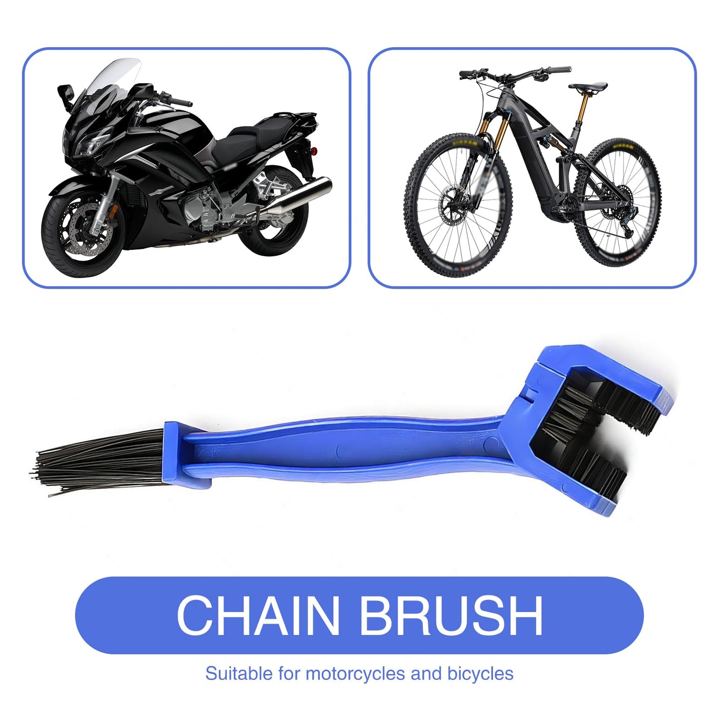 jokormo 1 PC Motorcycle Chain Cleaning Brush, 10" Double-Headed Design Snug Fit Chain Details Dust Brush, Bicycle Chainring Save Effort Washer, Universal for Motorcycle Bike Cleaning Tool (Blue)
