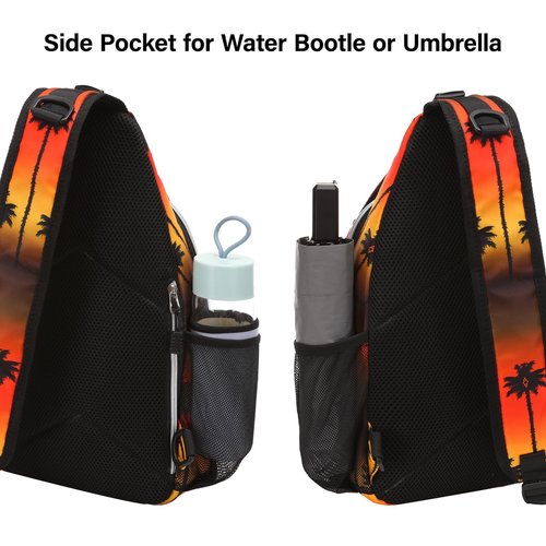 MOSISO Crossbody Sling Backpack, Portable Travel Hiking Daypack Chest Sling Bag Casual Daypack One Strap Chest Backpack for Women Men Outdoor Hiking Travel, Tropical Palm Tree