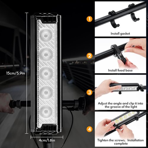 BicycleStore Bike Front Light, 5 LED 2800 Lumen LED Bicycle Lights 6600mAh Waterproof Mountain Road Bike Lights with 5 Modes, USB Rechargeable Super Bright Cycle Safety Headlights Bicycle Accessories