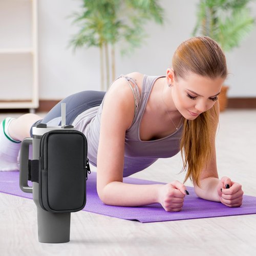 Water Bottle Pouch For Stanley Cup 40oz 30oz, Running Water Bottle Bag for Cards, Keys, Phone, Gym Accessories For Men Women, Travel Tumbler Mug Pouch Compatible With Stanley, Simple Modern(Charcoal)