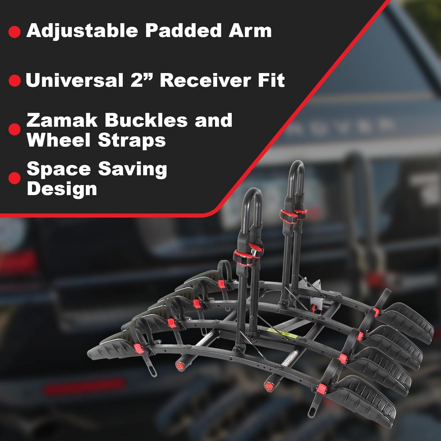 Trimax RMBR4 - Road-MAX Hitch Mount Tray - 4 Bike Rack Hitch Mount for SUV, Truck, Van - Foldable, Locking Arms, 2" Receiver - 1 Rack