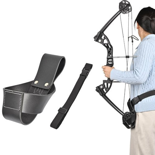 SPG Waist Compound Bow Holder - Archery Bow Belt Pouch for Shooter Holding Up Bows Practical Compound Bow Bag & Adjustable Belt Assisted Hunting Shooting Sporting Standing Resting Accessories (Black)