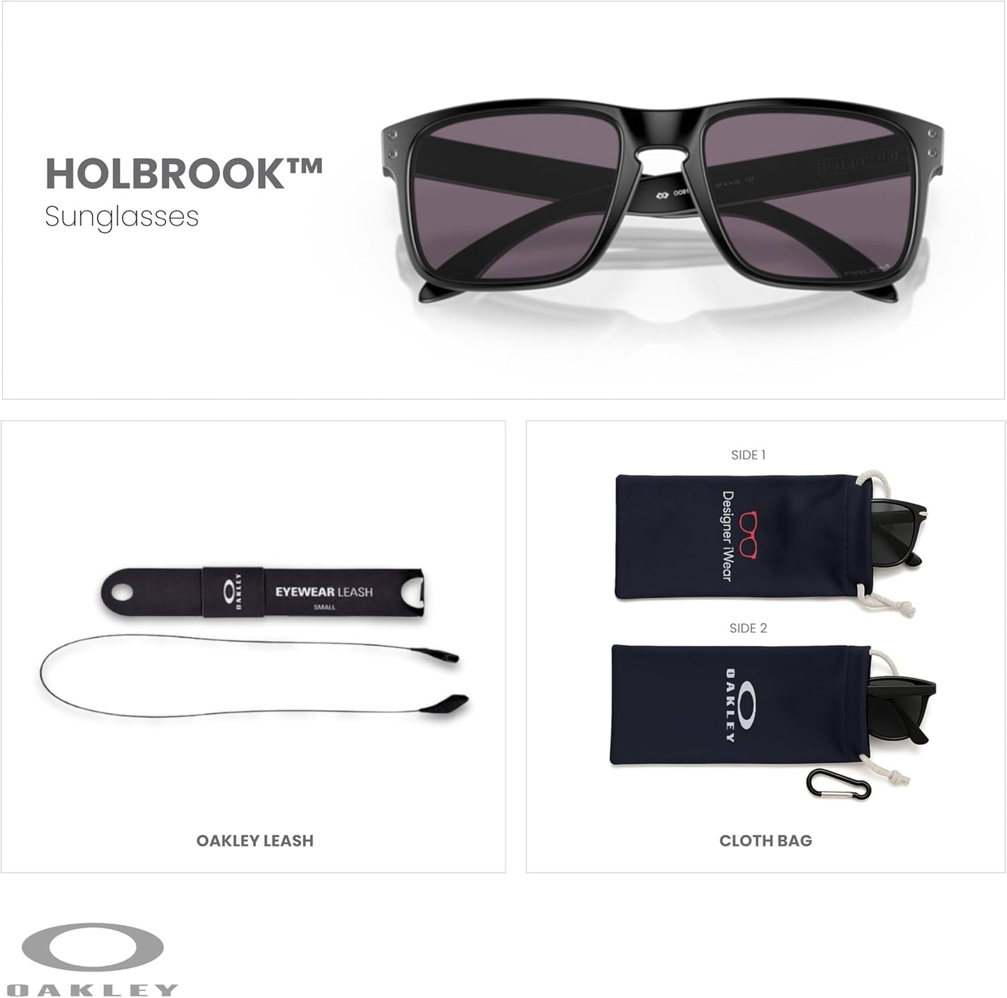 OAKLEY Holbrook OO9102 Square Sunglasses for Men+ Bundle Accessory Leash Kit, Microfiber Pouch