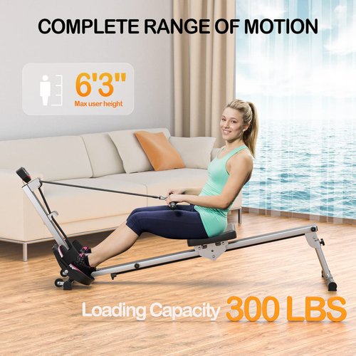 Rowing Machine for Home Use, LUBBYGIM Rowing Machine Foldable Rower with LCD Monitor - Hyper-Quiet & Smooth - 2025 Upgraded Version with 300LBS Loading Capacity
