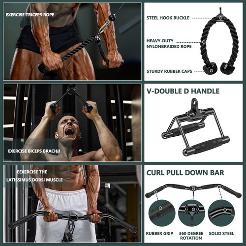 WNOEY Cable Attachments for Gym, Cable Machine Attachment Set, LAT Pulldown Attachments, Cable Machine Accessories, Tricep Pull Down Attachment, Home Gym Accessories (17 Pcs Set)