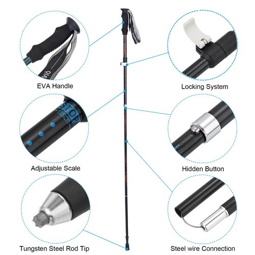 PATIKIL Trekking Poles, Collapsible Hiking Pole 43-53 Inch Telescopic Folding Cane with Snow Basket Aluminum Alloy for Outdoor Hiking Walking Camping, Blue