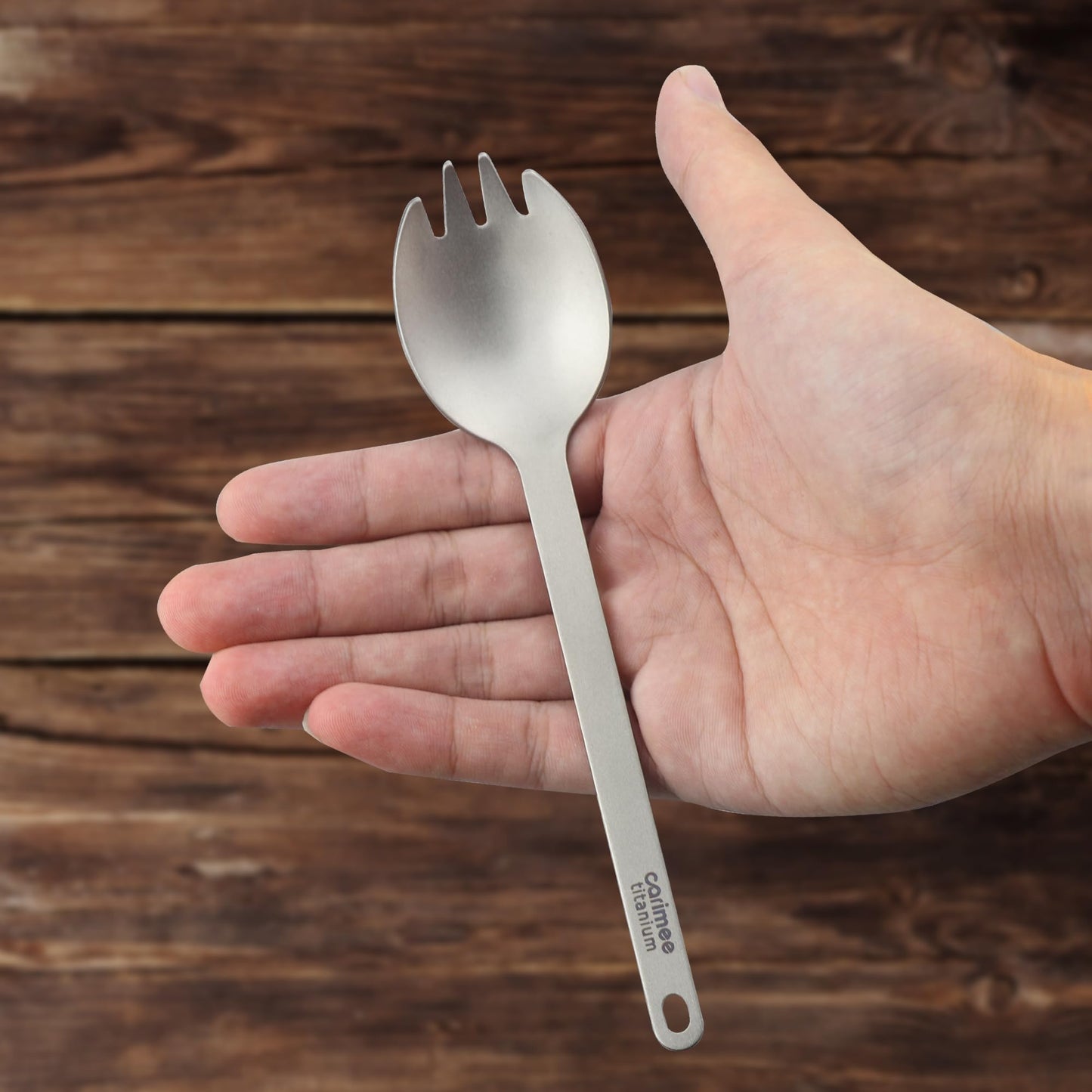Carimee Pure Titanium Camping Spork, Ultra-Light Eco-Friendly Portable Reusable Flatware for Outdoor Camping Backpacking Hiking Travel Picnic Tableware, 6.3", 0.64oz