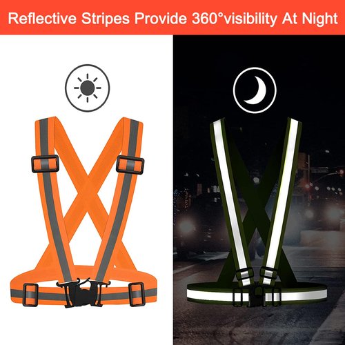 Oeyliz Reflective Vest Reflective Running Vest Men Women 2 Pack Safety Vest High Visibility Vest Night Running Vest Running Gear Adjustable Reflective Safety Running Walking Cycling(Orange+Green)