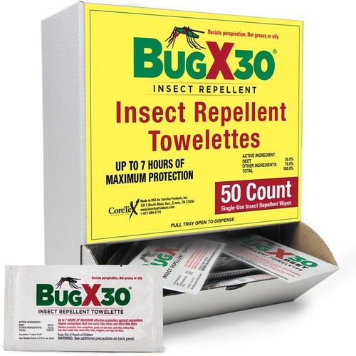CoreTex Bug X 30 Mosquito, Tick, & Insect Repellent Wipes with 30% DEET - Pack of 25 Single-Use Bug Repellent Wipes for Up to 7 Hours of Reliable Protection Against 12 Types of Biting Insects