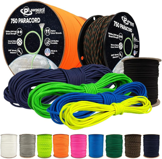 Paracord Planet 750 Paracord – Type IV Multi-Purpose Nylon Cord with 11 Strand Inner Core – Black, 250 Feet