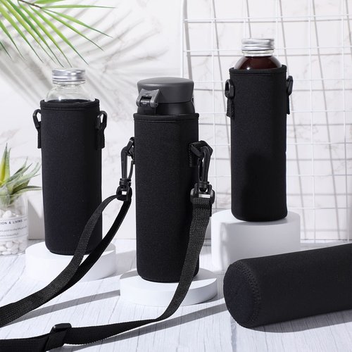 Sabary 12 Pcs Water Bottle Sleeve with Shoulder Strap 25oz Sublimation Water Bottle Holder Carrier Pouch Adjustable Sling Bag for Boys Girls(Black)