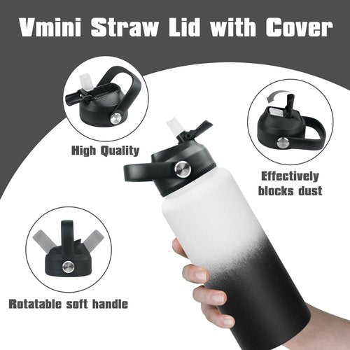 Vmini Straw Lid with Cover, Compatible with HydroFlask Wide Mouth Water Bottle and More, Replacement for Hydro Flask Wide Mouth, Sports Bottle Straw Lid with Flexible Handle (Night)