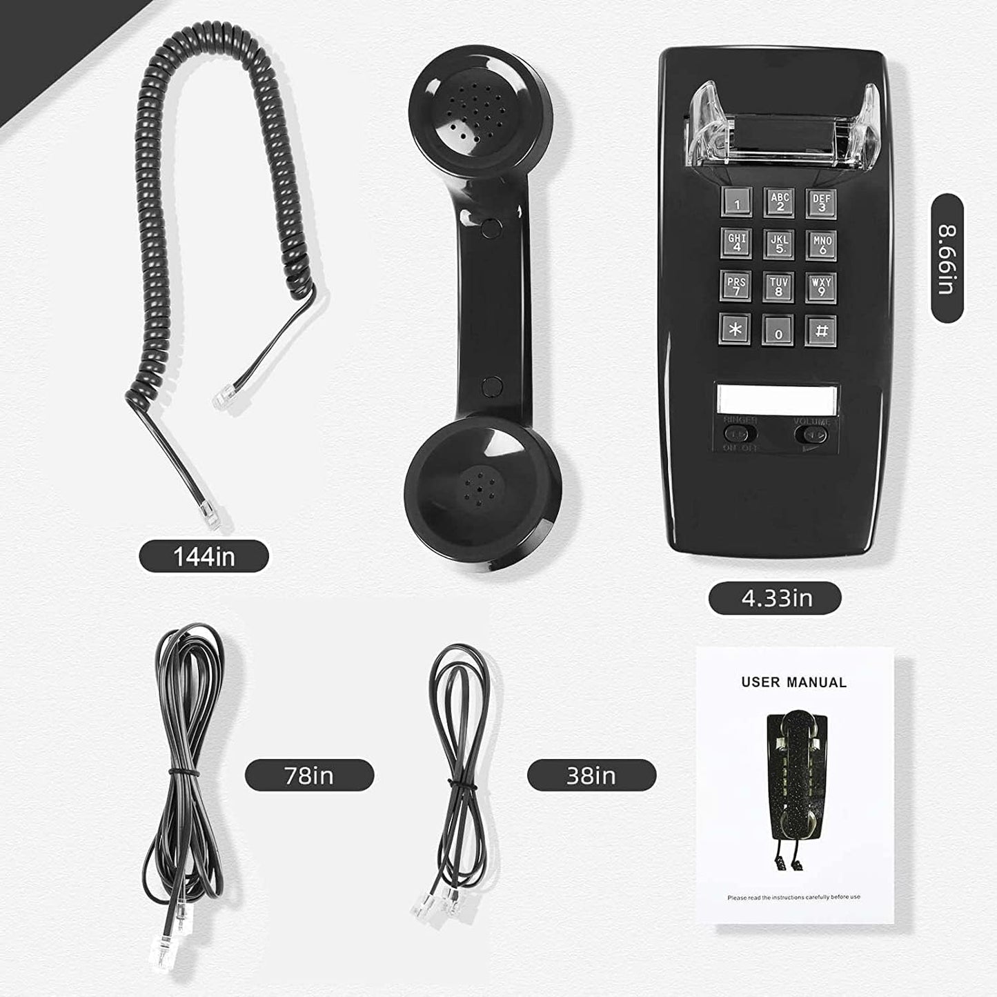 Wall Phone with Classic Design,Corded Wall Phone,Crisp Mechanical Ringer,Easy to Install, Retro Phone, Perfect for Kitchen,Living Room & Bedroom (Beige)