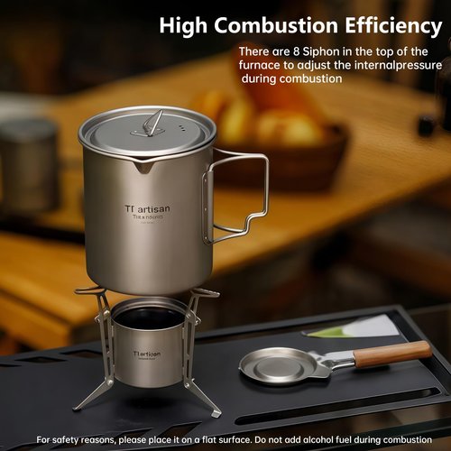 Ti artisan Titanium Alcohol Stove Ultralight Alcohol Burner Mini Spirit Cooker with Foldable Stands Brackets and Cover For Camping Backpacking Hiking Survival