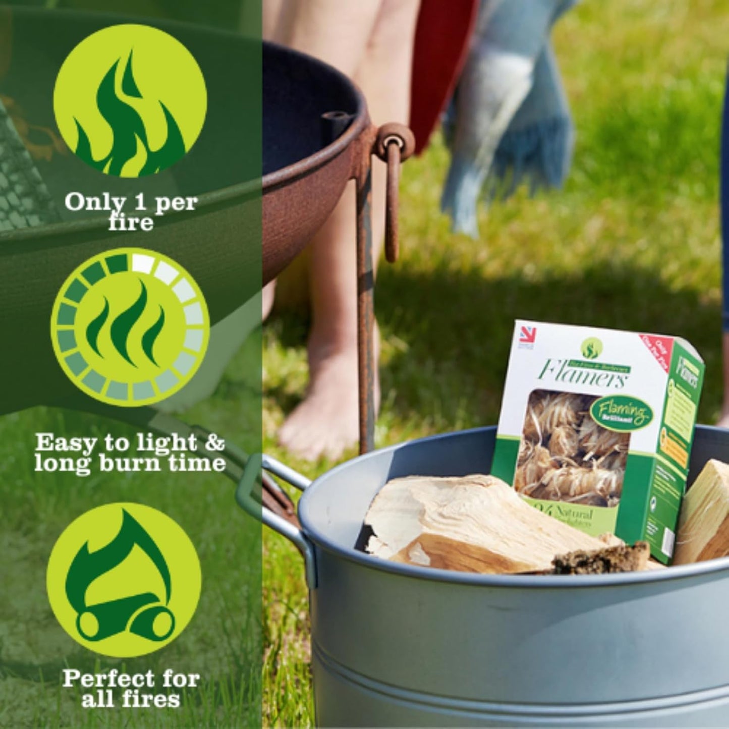 Flamers 24 pcs Fire Starter - Natural Fire Starters for Fireplace, Pellets Wood Stove, Fire Pit, Smoker, BBQ, Chimney, Pizza Oven - Firestarter for Campfires, Outdoor Camping, Grill Charcoal Starter