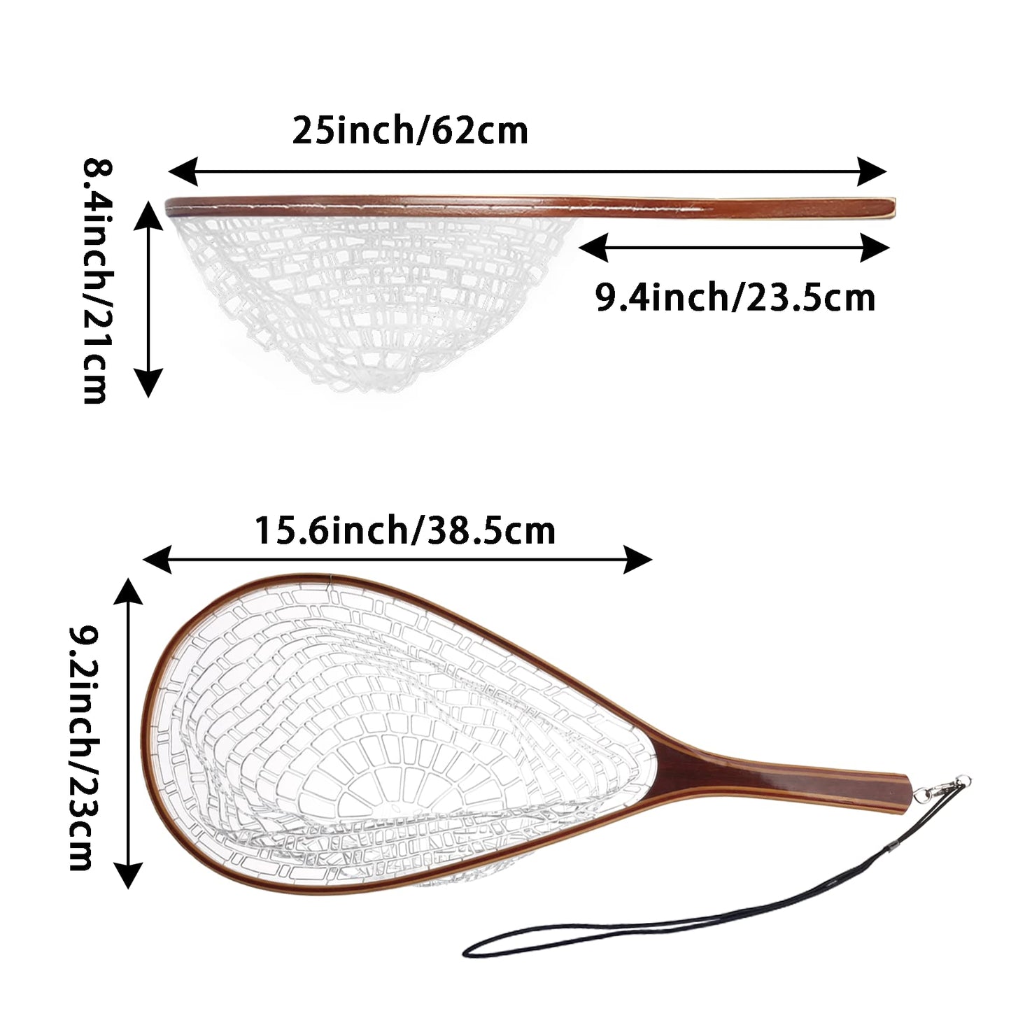 Aventik Fly Fishing Net Trout Landing Wooden Nets Rubber Ghost Net Catch & Release(HWRN05)