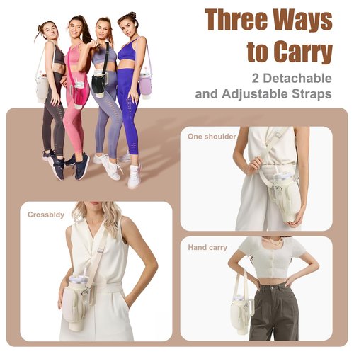 Stanley 40 oz Water Bottle Carrier Bag with Phone Pocket, Tumbler Neoprene Water Bottle Holder Pouch with Adjustable Strap, Stanley Cup Accessories for Hiking Travelling Camping(Offwhite)