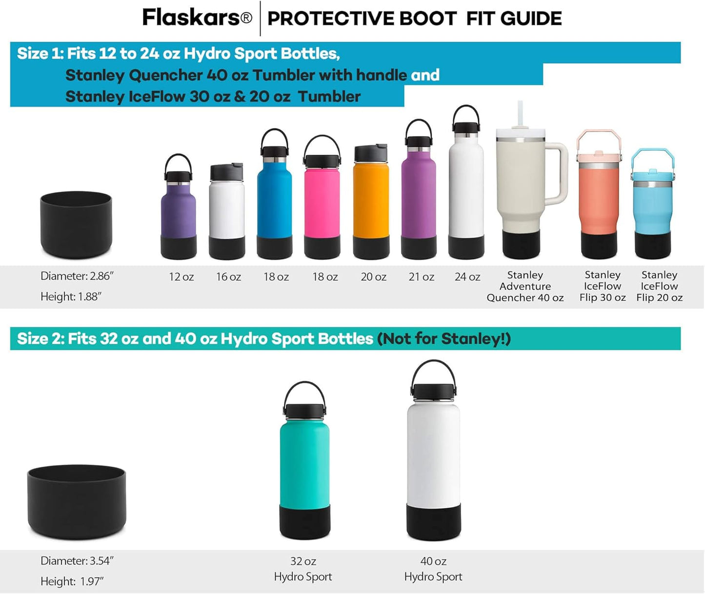 Flaskars Protective Silicone Boot for 12oz - 40 oz Hydroflask Water Bottles Anti-Slip Bottom Stanley Sleeve Cover Bumper (Black, Fits Hydroflask 32 and 40 OZ)